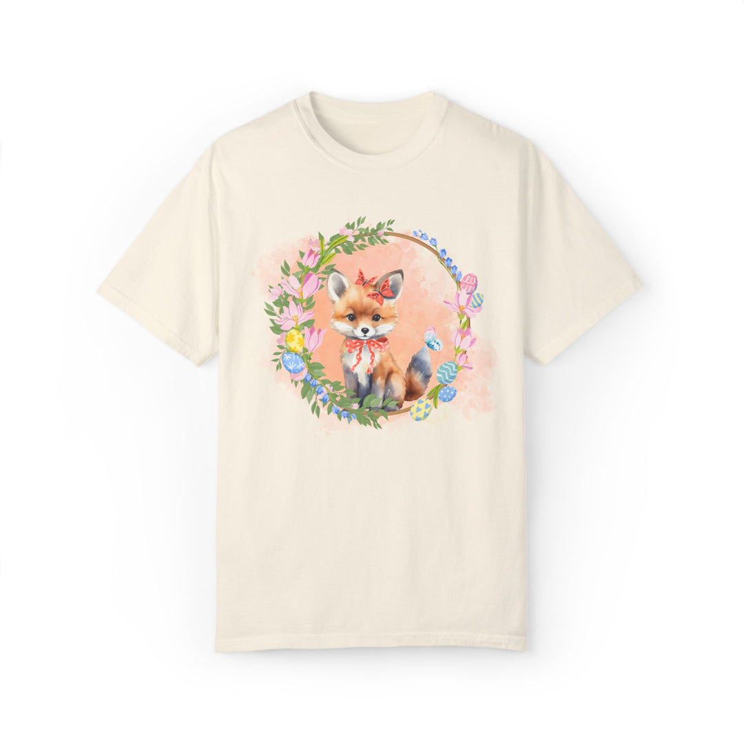 Fox Illustration Springtime Unisex Garment-Dyed T-shirt T-Shirt Printify Ivory S