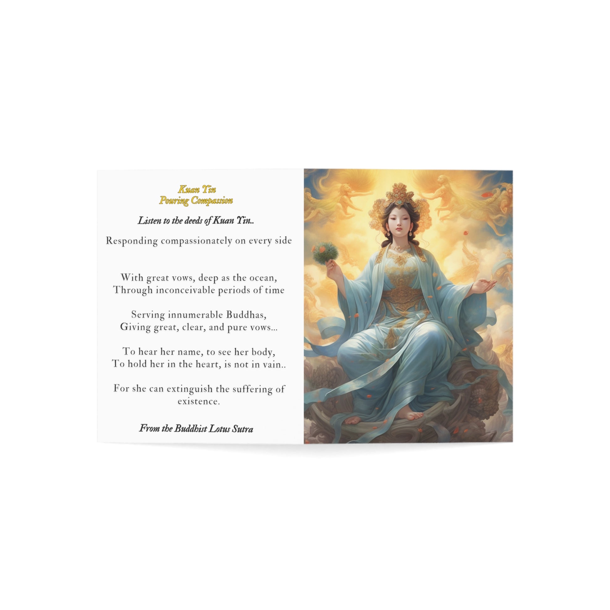 Quan Yin Card - Mother of Compassion, Kuan Yin Gift Card, Blank Inside, Goddess of Compassion Spiritual Card Paper products 4.25" x 5.5" (Vertical) Coated (both sides) 1 pc