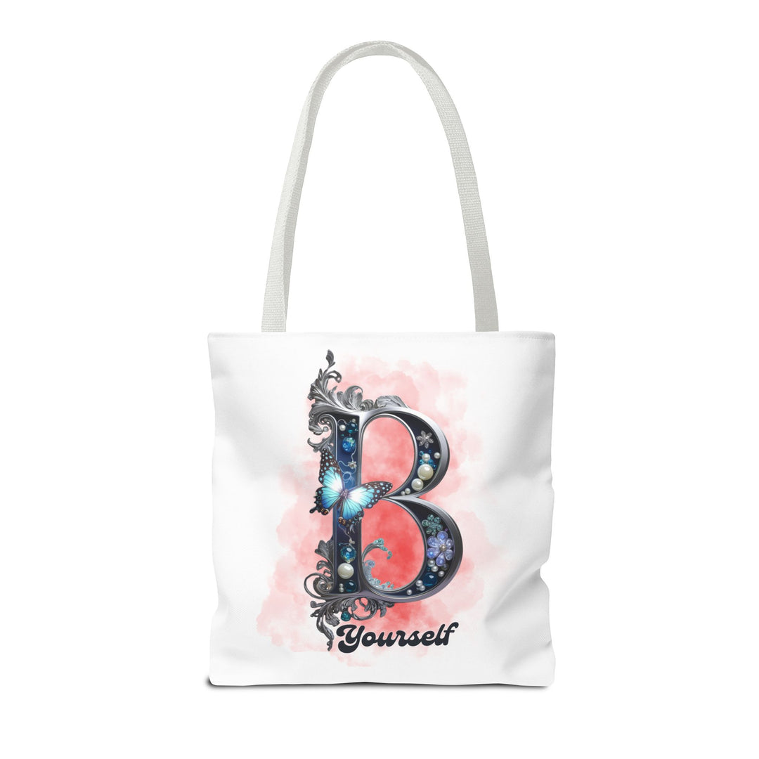 Elegant Feminine Tote Bag with Embellished 'B' and 'Yourself' Bags Printify