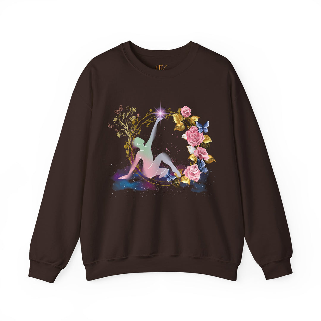 Cosmic Pastel Floral Sweatshirt Sweatshirt Printify S Dark Chocolate