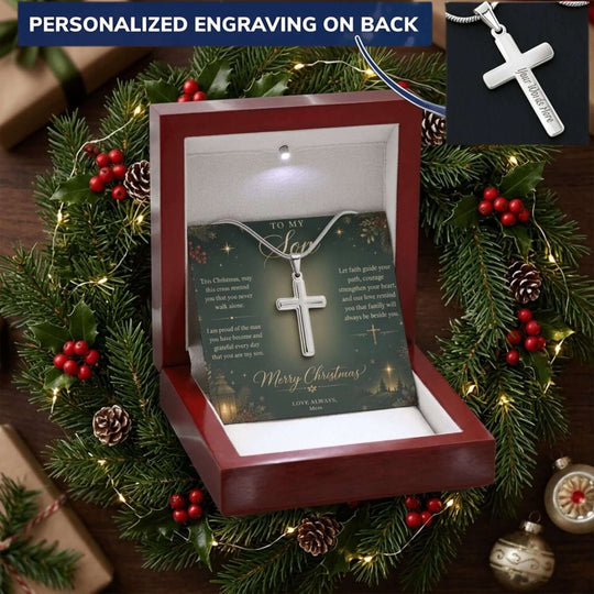To My Son – Personalized Christmas Cross Necklace