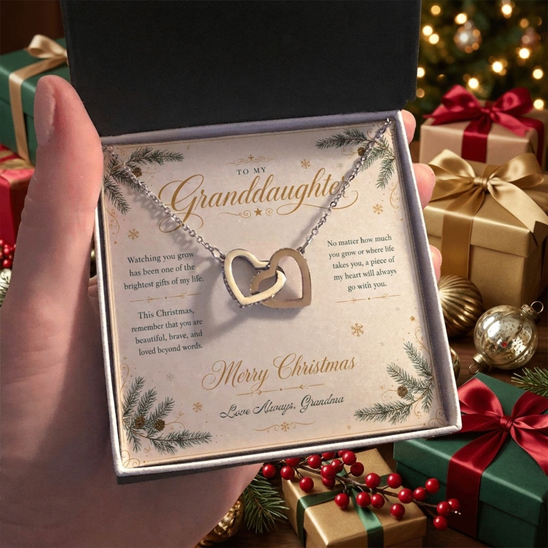 To My Granddaughter – Christmas Interlocking Hearts Necklace