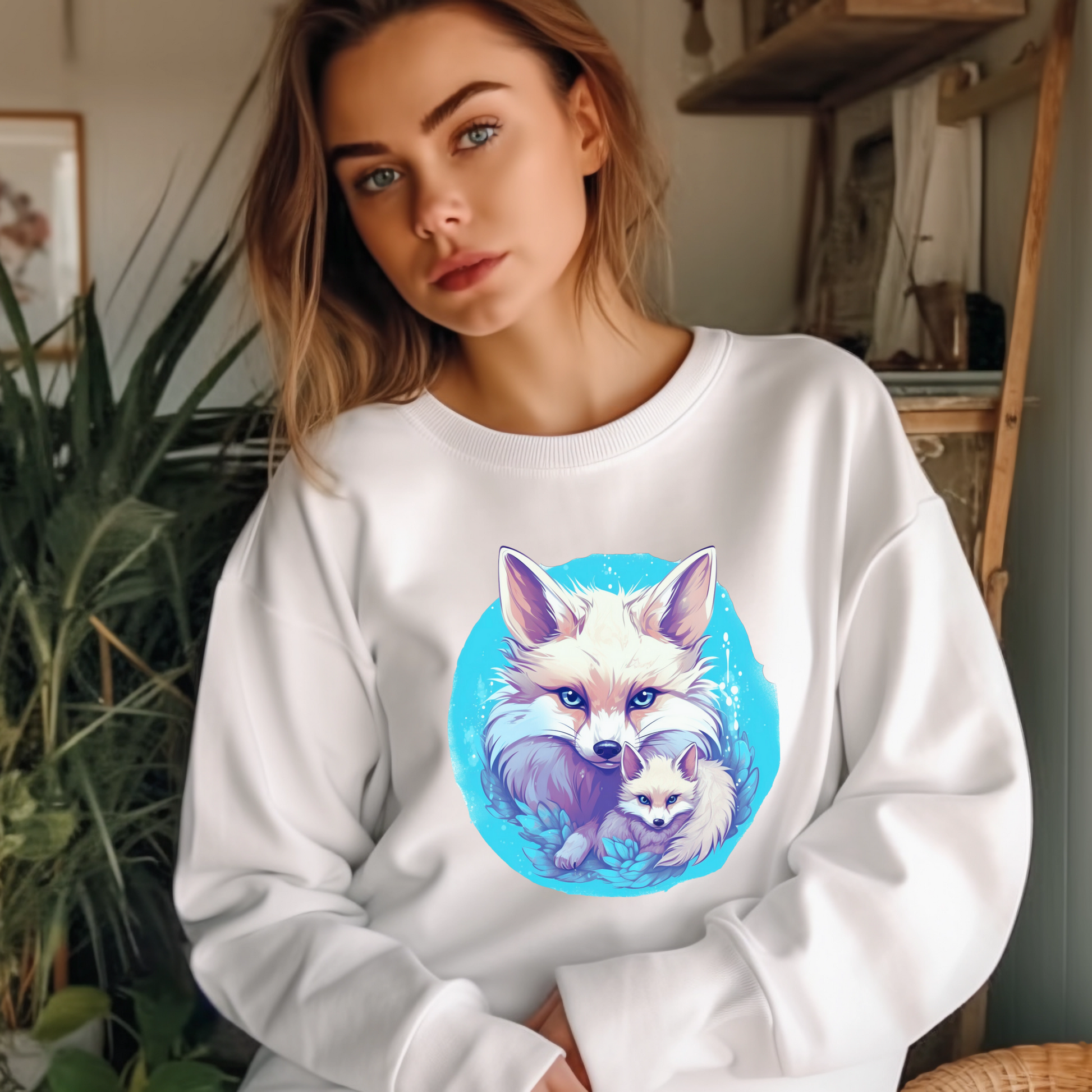 Cozy Cute Fox Cottagecore Sweatshirt | Vintage Forest Witch Aesthetic Sweater with Mommy and Baby Fox Sweatshirt   