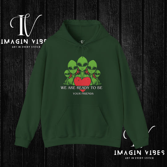 We Are Your Alien Friends Hoodie: UFO, UAP Enthusiast Hoodie Forest Green S 