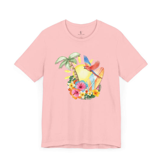 Dreamy Watercolor Tropical Paradise Unisex Tee T-Shirt Printify Pink XS