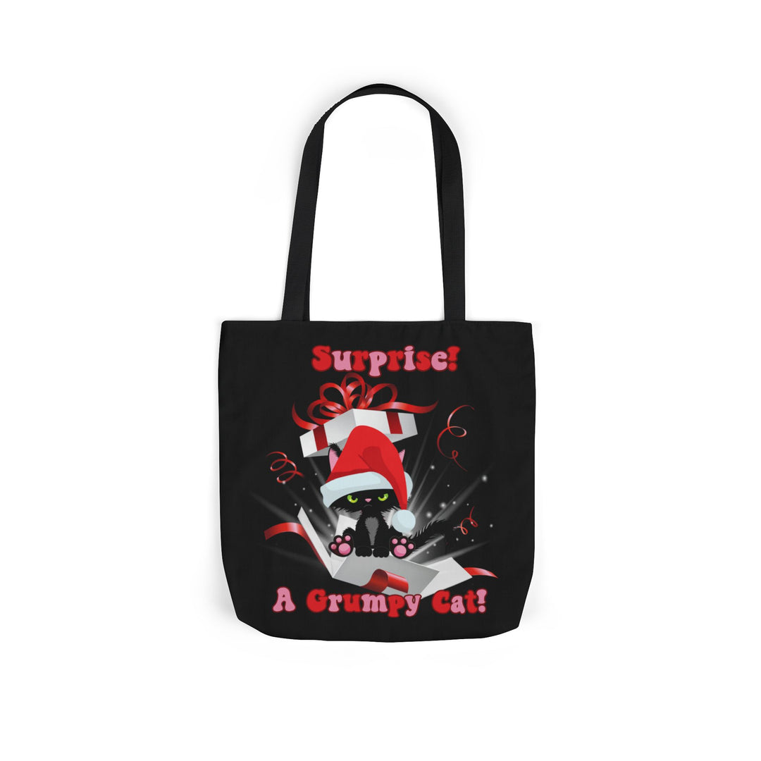 Canvas Tote Bag Grumpy Cat Christmas Surprise Accessories Printify 16" × 16'' Black