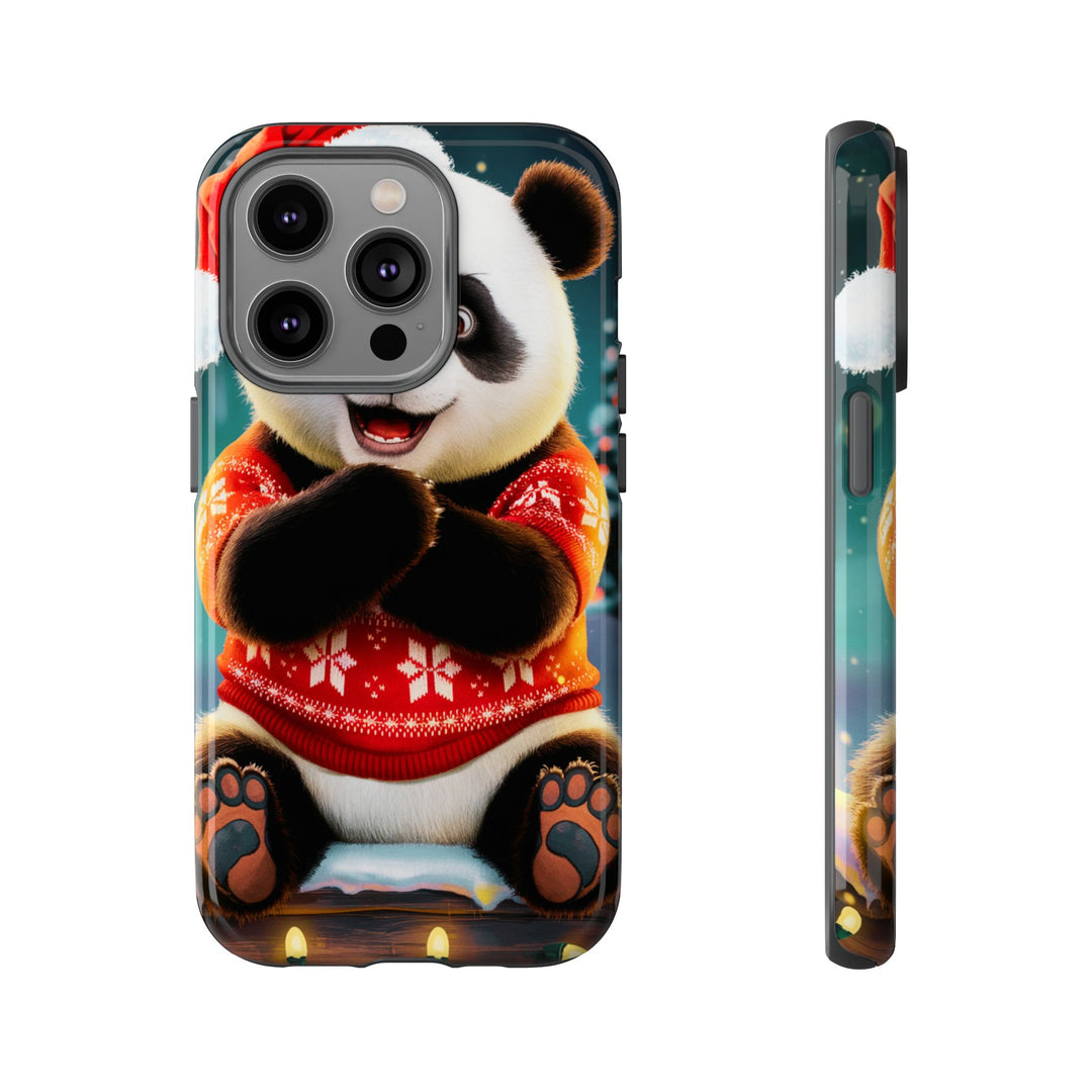 Phone Case - Festive Christmas Panda in Sweater Phone Case Printify iPhone 14 Pro Glossy