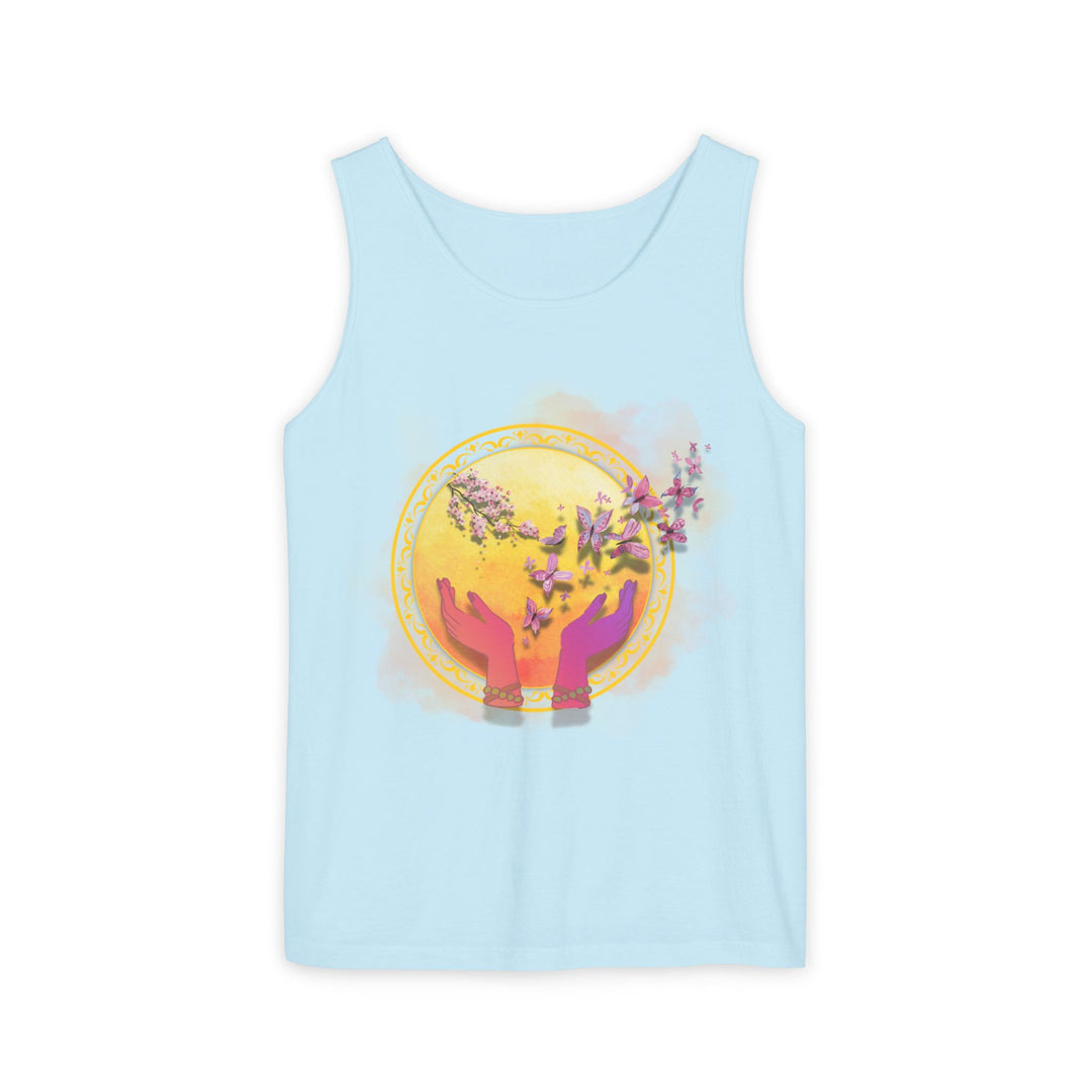 Spiritual Symbolic Tank Top - Lightweight and Breezy Summer Wear Tank Top Printify Chambray XS