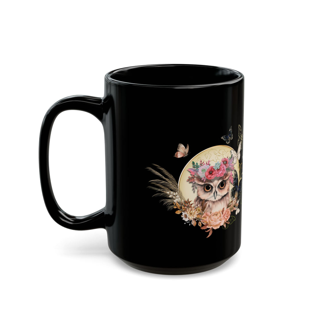 Black Mug - Playful and Whimsical Owl- 11oz/15oz Mug Printify