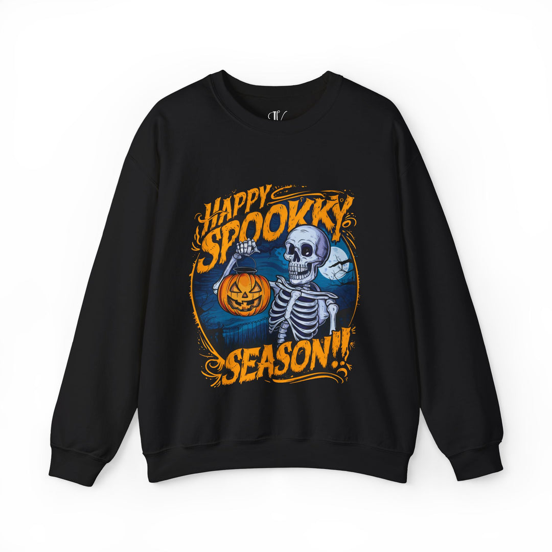Happy Spooky Season: Skeleton Sweatshirt Sweatshirt Printify S Black