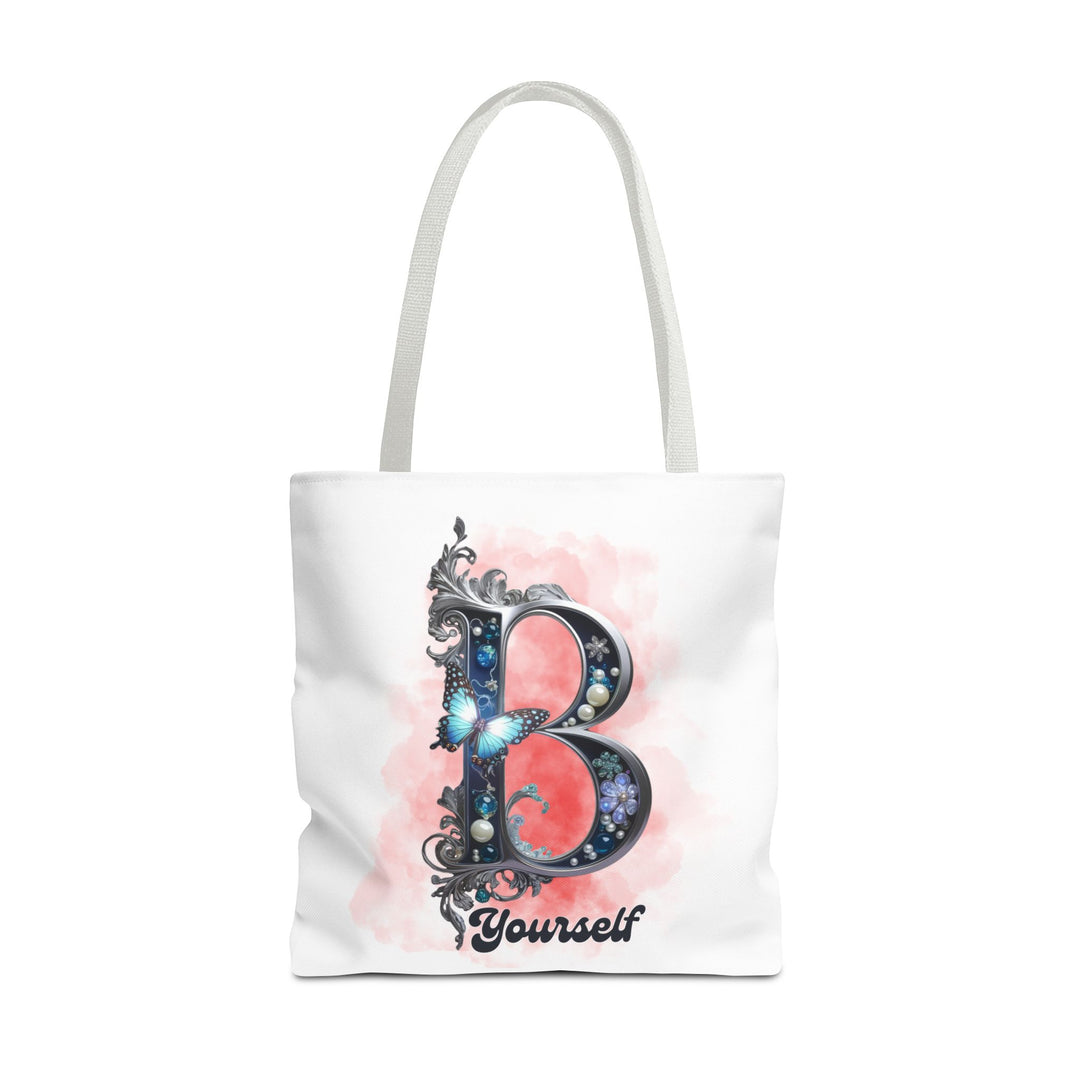 Elegant Feminine Tote Bag with Embellished 'B' and 'Yourself' Bags Printify