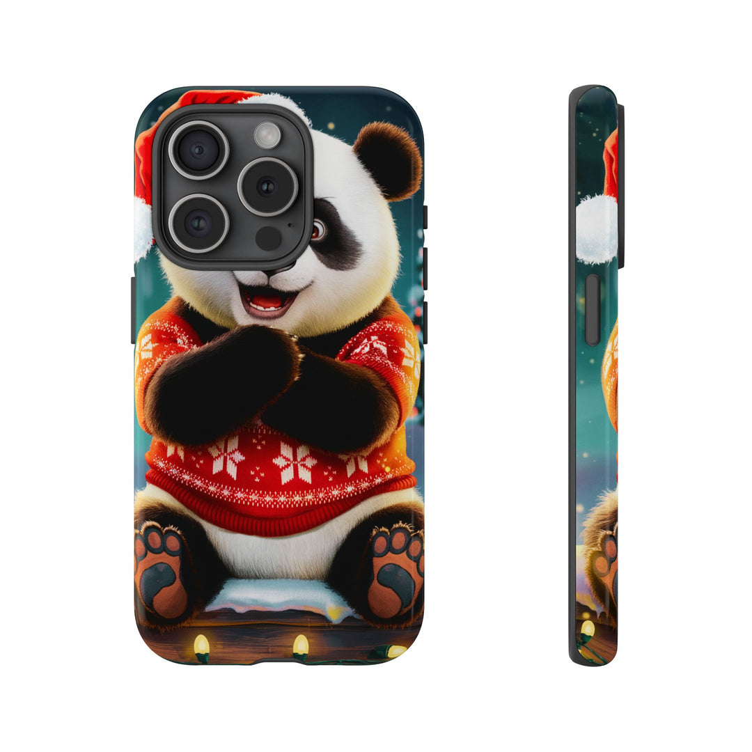 Phone Case - Festive Christmas Panda in Sweater Phone Case Printify iPhone 15 Pro Glossy