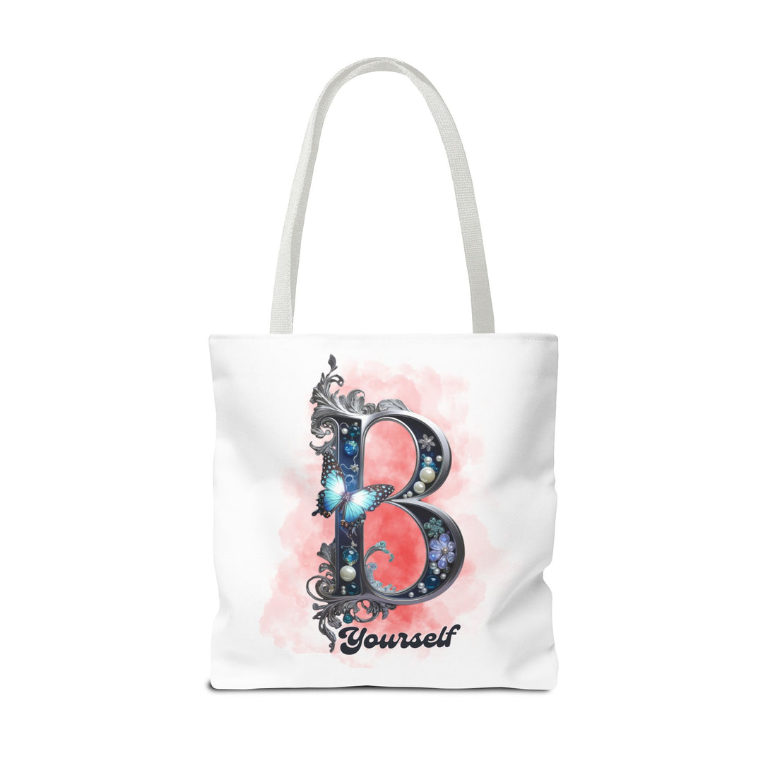 Elegant Feminine Tote Bag with Embellished 'B' and 'Yourself' Bags Printify 18" × 18'' White