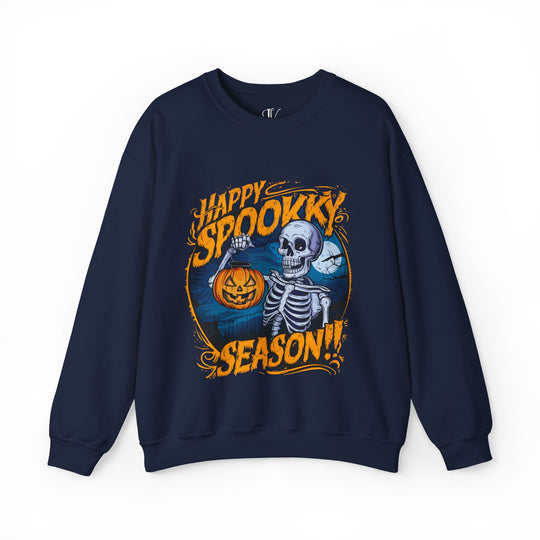 Happy Spooky Season: Skeleton Sweatshirt Sweatshirt Printify S Navy