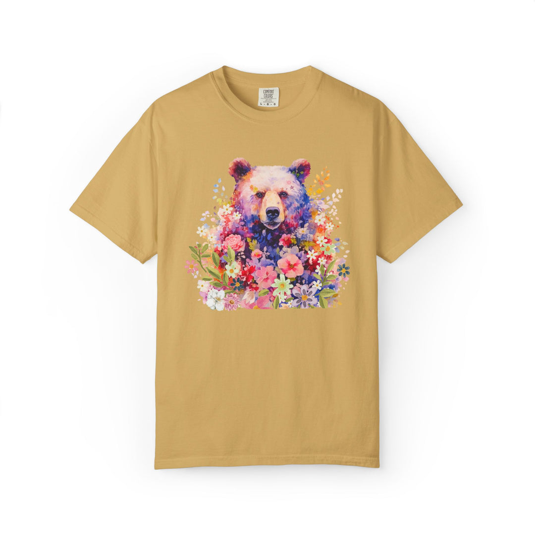 Nature-Inspired Bear Floral T-shirt T-Shirt Printify Mustard S