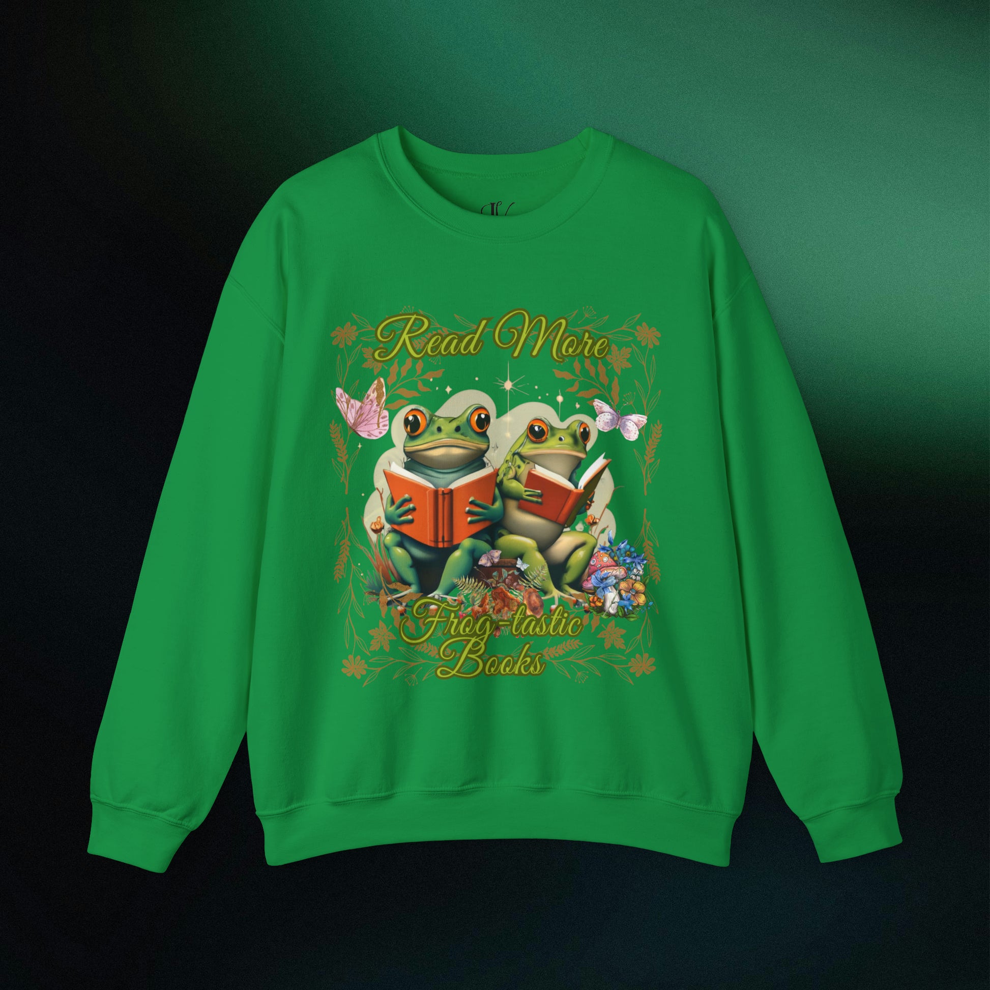 Frog Bookworm Sweatshirt | Read More Books Shirt | Aesthetic, Vintage Frog Sweatshirt Sweatshirt S Irish Green 