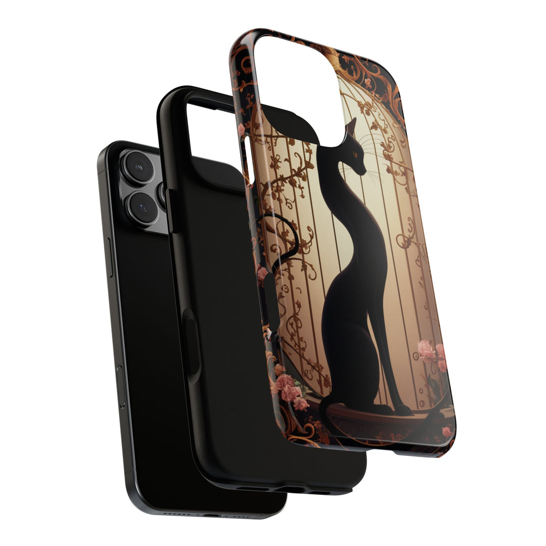 Gothic Tough Cases with Black Cat and Roses Phone Case Printify