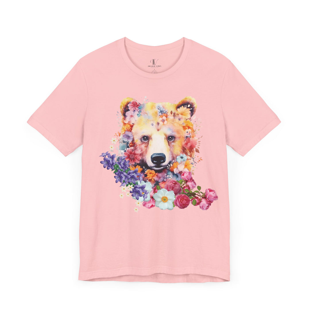 Floral Bear Face Nature-Inspired Tee T-Shirt Printify Pink S