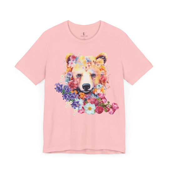 Floral Bear Face Nature-Inspired Tee T-Shirt Printify Pink S