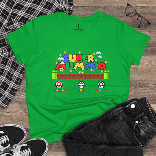 Super Mummio T-Shirt — Personalized Kids' Name Tee for Moms T-Shirt Printify Irish Green S