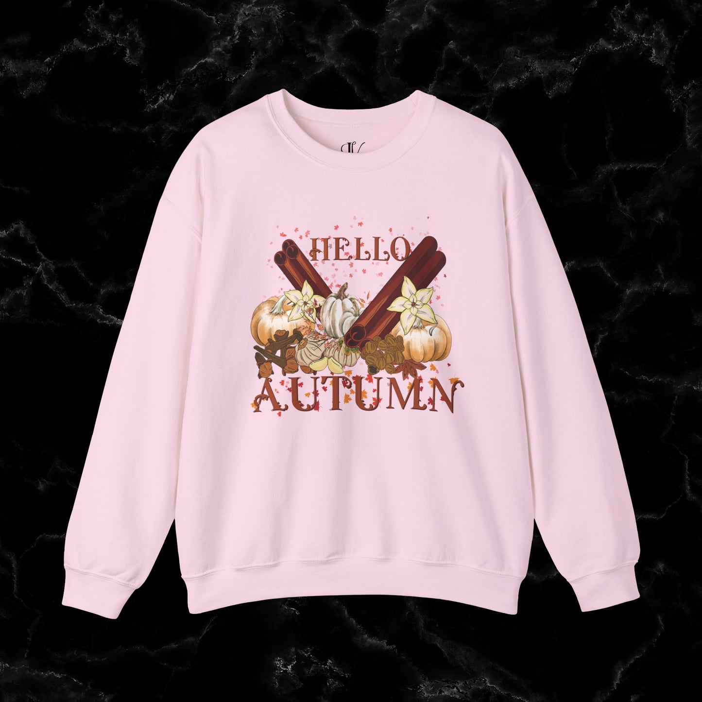 Hello Autumn Jumper | Pumpkin Spices Leaves Sweatshirt - Fall Fashion Sweatshirt S Light Pink 