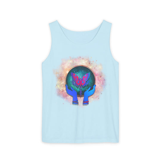 Cosmic Butterfly Unisex Tank Top - Mystical and Spiritual Tank Top Printify Chambray XS