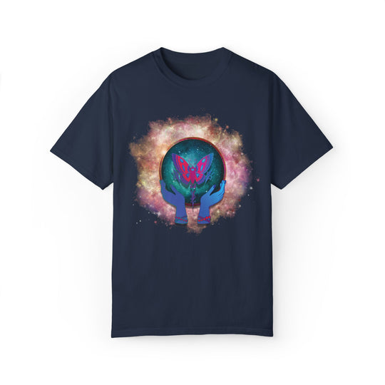 Mystical T-shirt with Cosmic Butterfly T-Shirt Printify Navy S