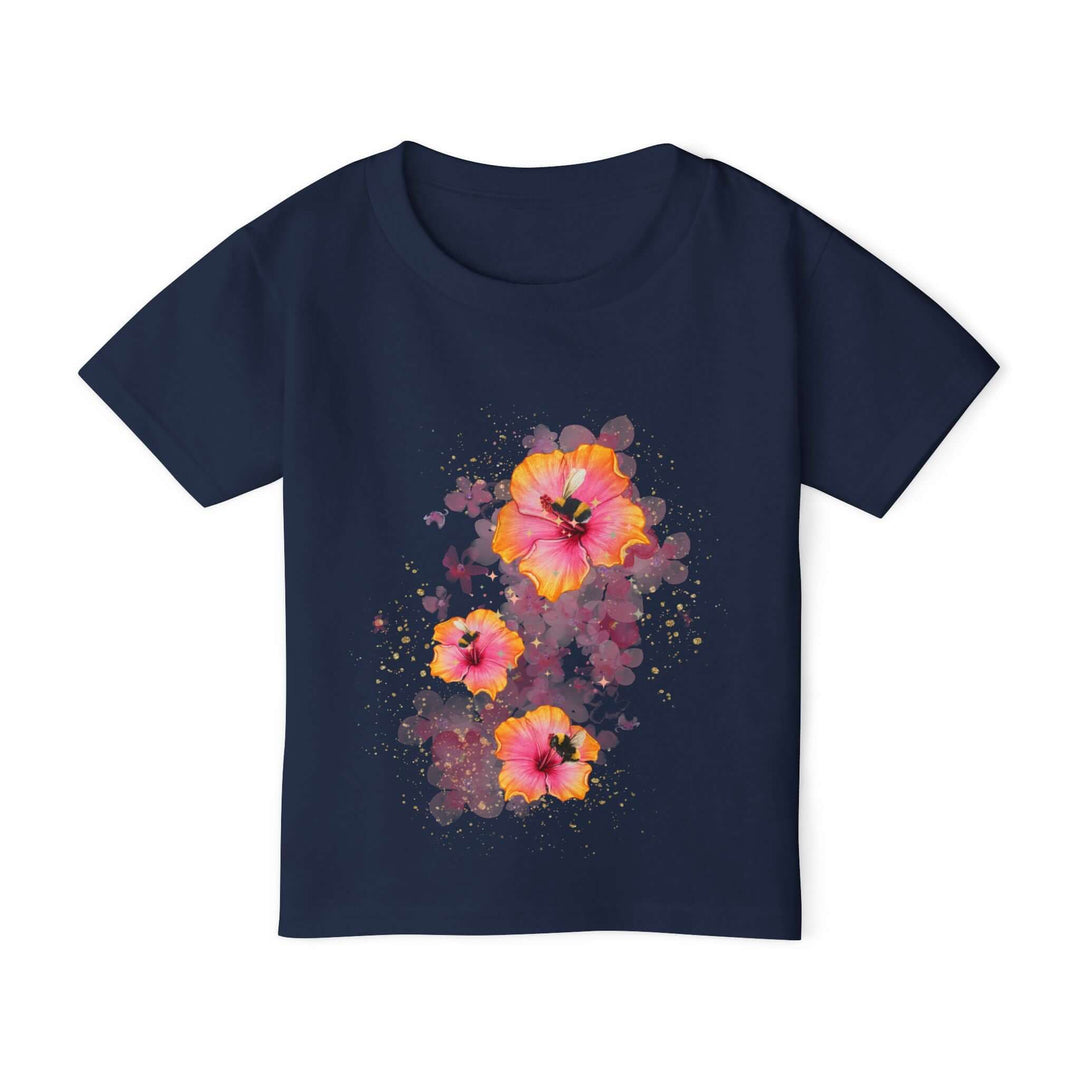 Toddler T-shirt - Vibrant Orange Hibiscus Watercolor Kids clothes Printify Navy 2T