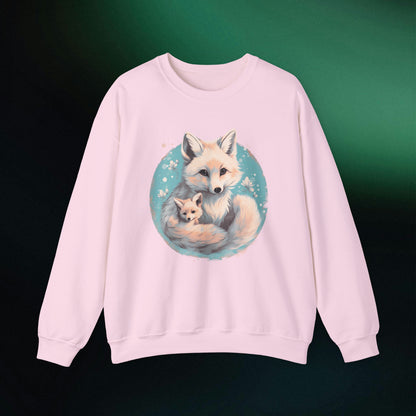 Vintage Forest Witch Aesthetic Sweatshirt - Cozy Fox Cottagecore Sweater with Mommy and Baby Fox Design Sweatshirt S Light Pink 