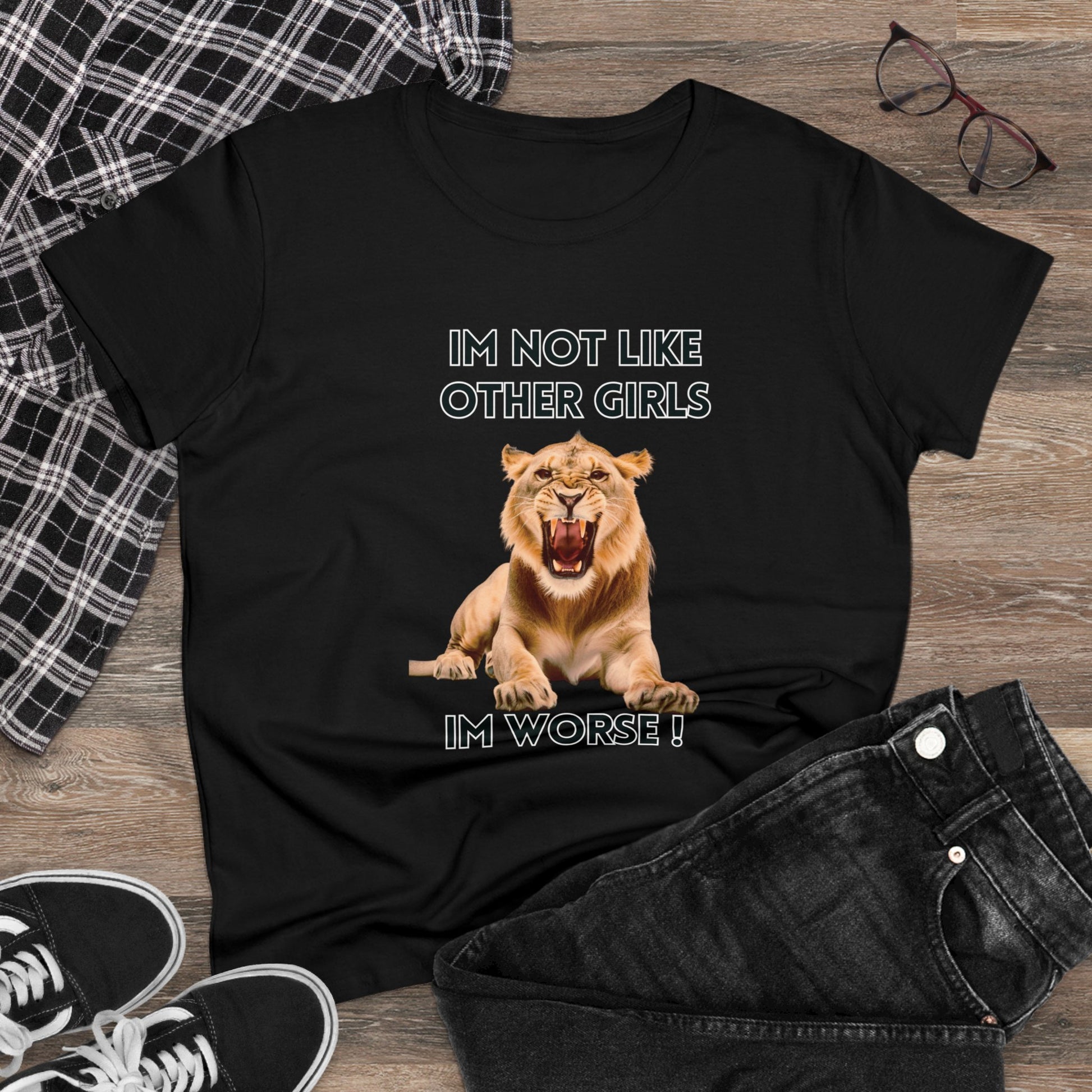 Angry Lion Funny T-Shirt - I'm Not Like Other Girls T-Shirt Black S 