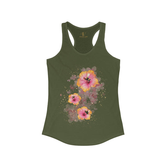 Hibiscus Racerback Tank Tank Top Printify XS Solid Military Green