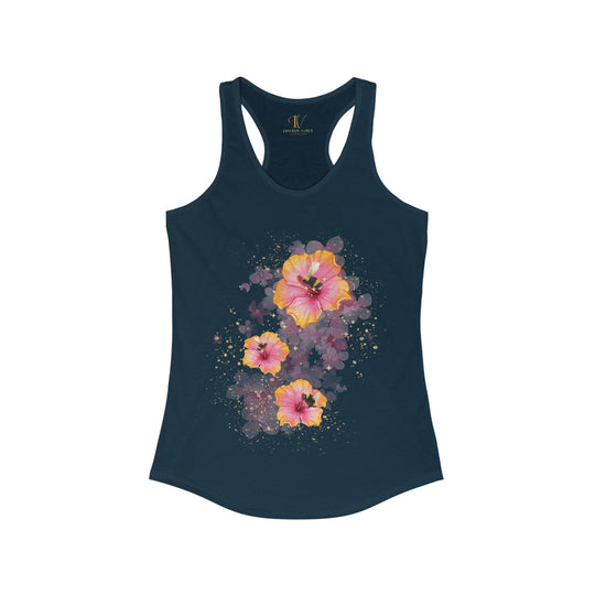 Hibiscus Racerback Tank Tank Top Printify XS Solid Midnight Navy