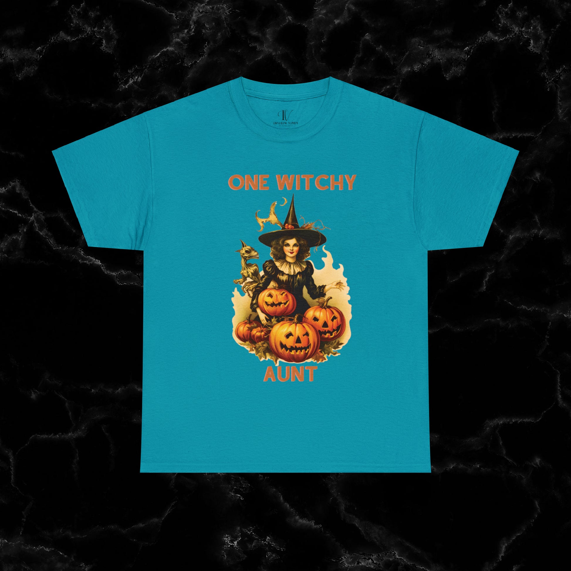 One Witchy Auntie Cotton T-Shirt - Cool Aunt, Aunt Halloween, Perfect Gift for Aunts T-Shirt Tropical Blue S 