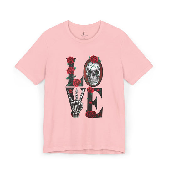 Love, Roses & Bones: Halloween T-Shirt T-Shirt Printify Pink XS