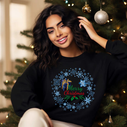 Merry Christmas Sweatshirt - Matching Christmas Shirt, Wreath Design, Holiday Gift Sweatshirt   