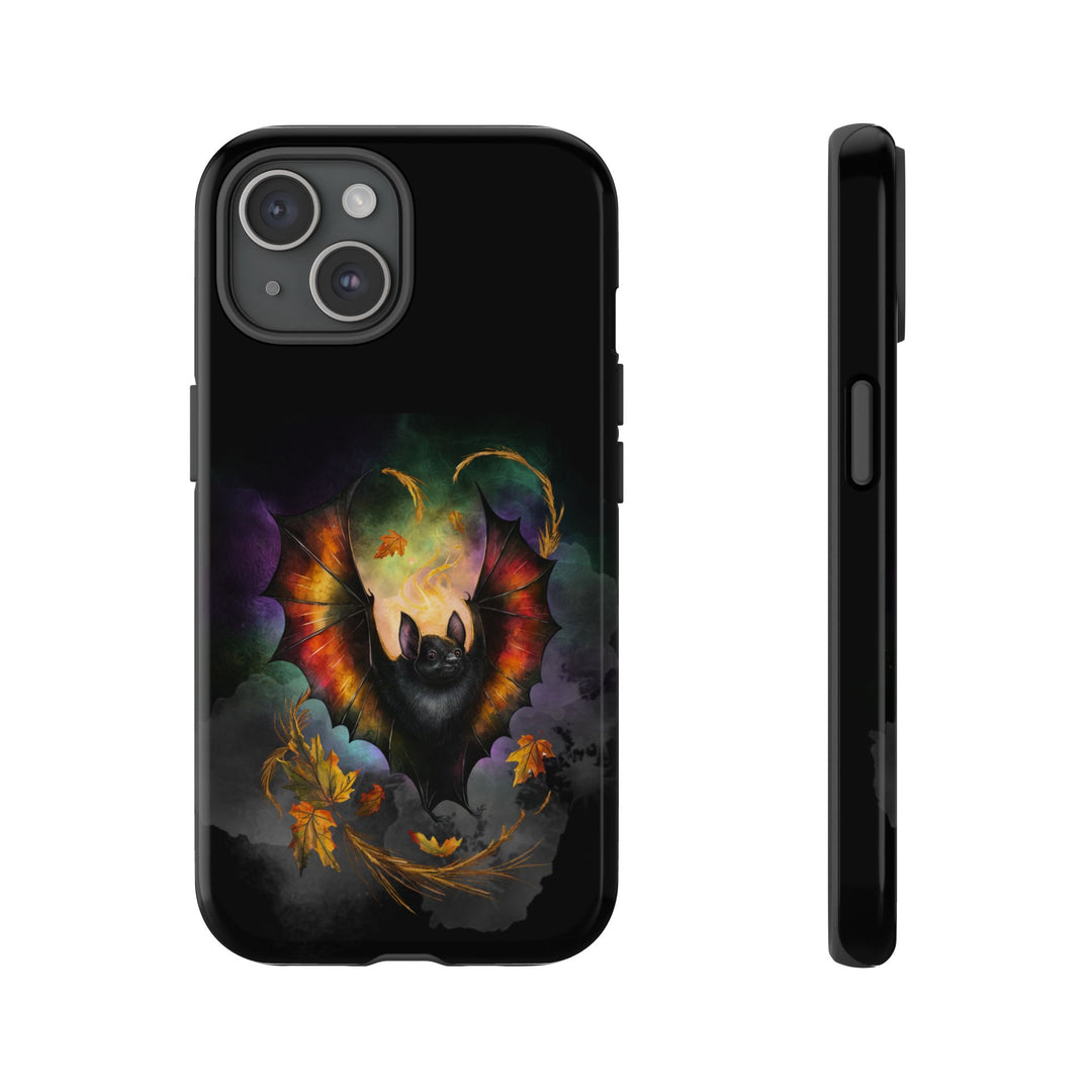 Phone Case - Gothic Bat and Autumn Leaves Phone Case Printify iPhone 15 Glossy