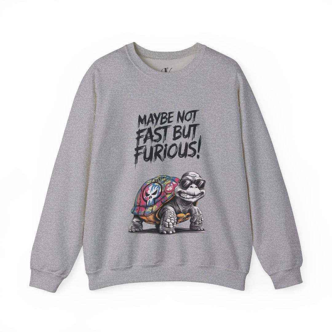 Crewneck Sweatshirt - Maybe Not Fast But Furious Turtle Sweatshirt Printify S Sport Grey