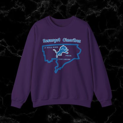 Resurget Cineribus Unisex Crewneck Sweatshirt - Latin Inspirational Gifts for Detroit Sports Football Fans Sweatshirt S Purple 