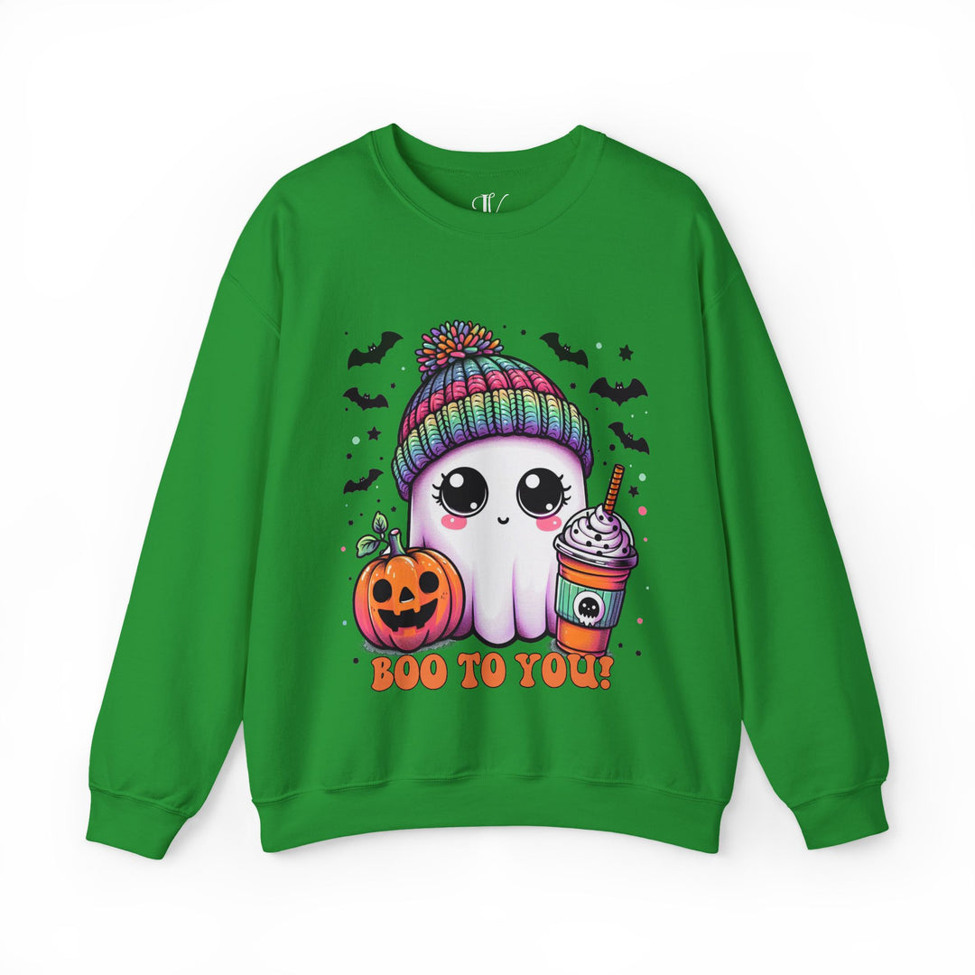 Cute Ghost Boo to You Halloween Sweatshirt Sweatshirt Printify S Irish Green
