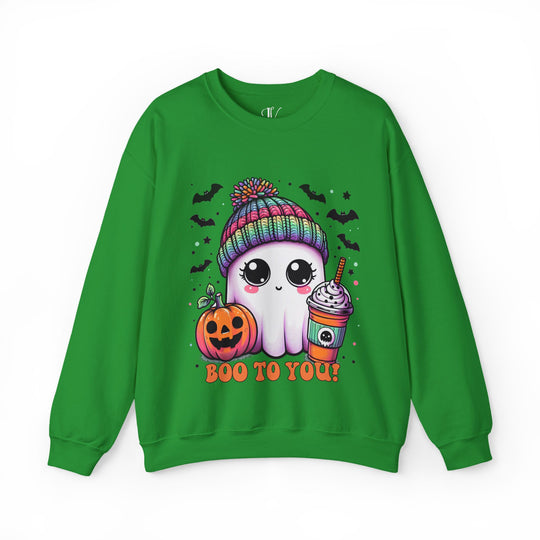 Cute Ghost Boo to You Halloween Sweatshirt Sweatshirt Printify S Irish Green