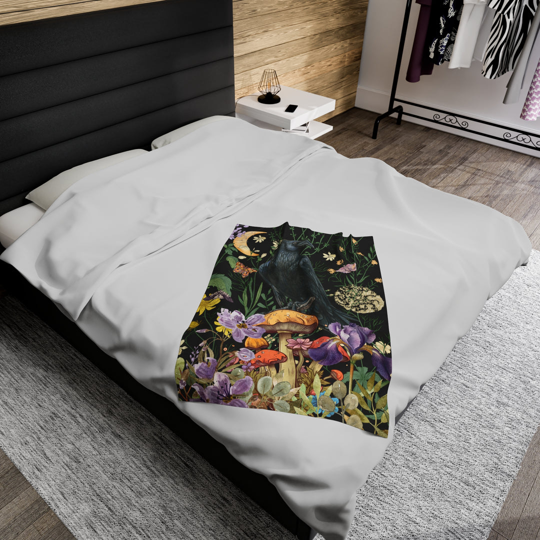 Velveteen Plush Blanket - Raven and Flowers Vintage Aesthetic All Over Prints Printify 30" × 40"