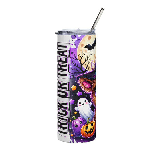 Cute Witch Highland Cow Halloween Stainless Steel Tumbler, 20oz Mug Printify