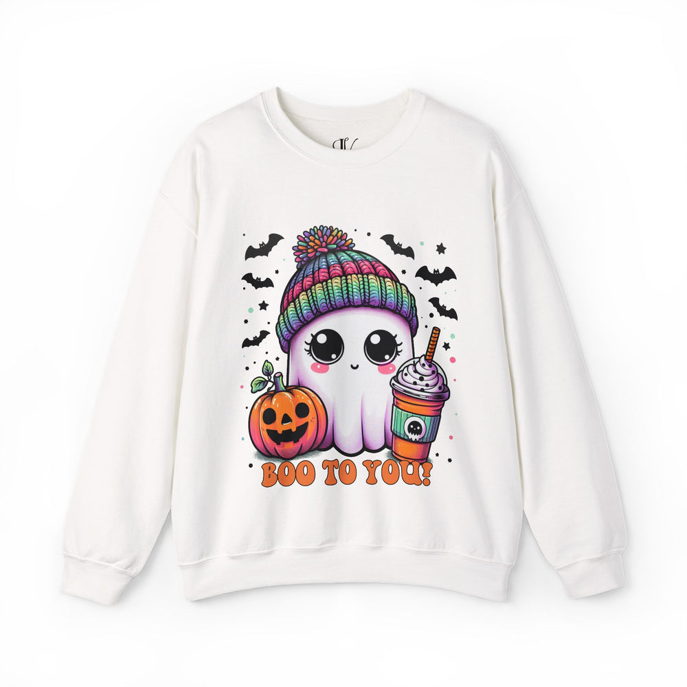 Cute Ghost Boo to You Halloween Sweatshirt Sweatshirt Printify S White