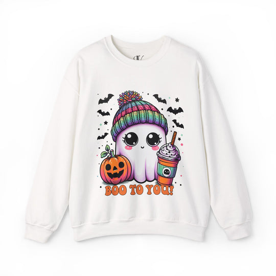 Cute Ghost Boo to You Halloween Sweatshirt Sweatshirt Printify S White