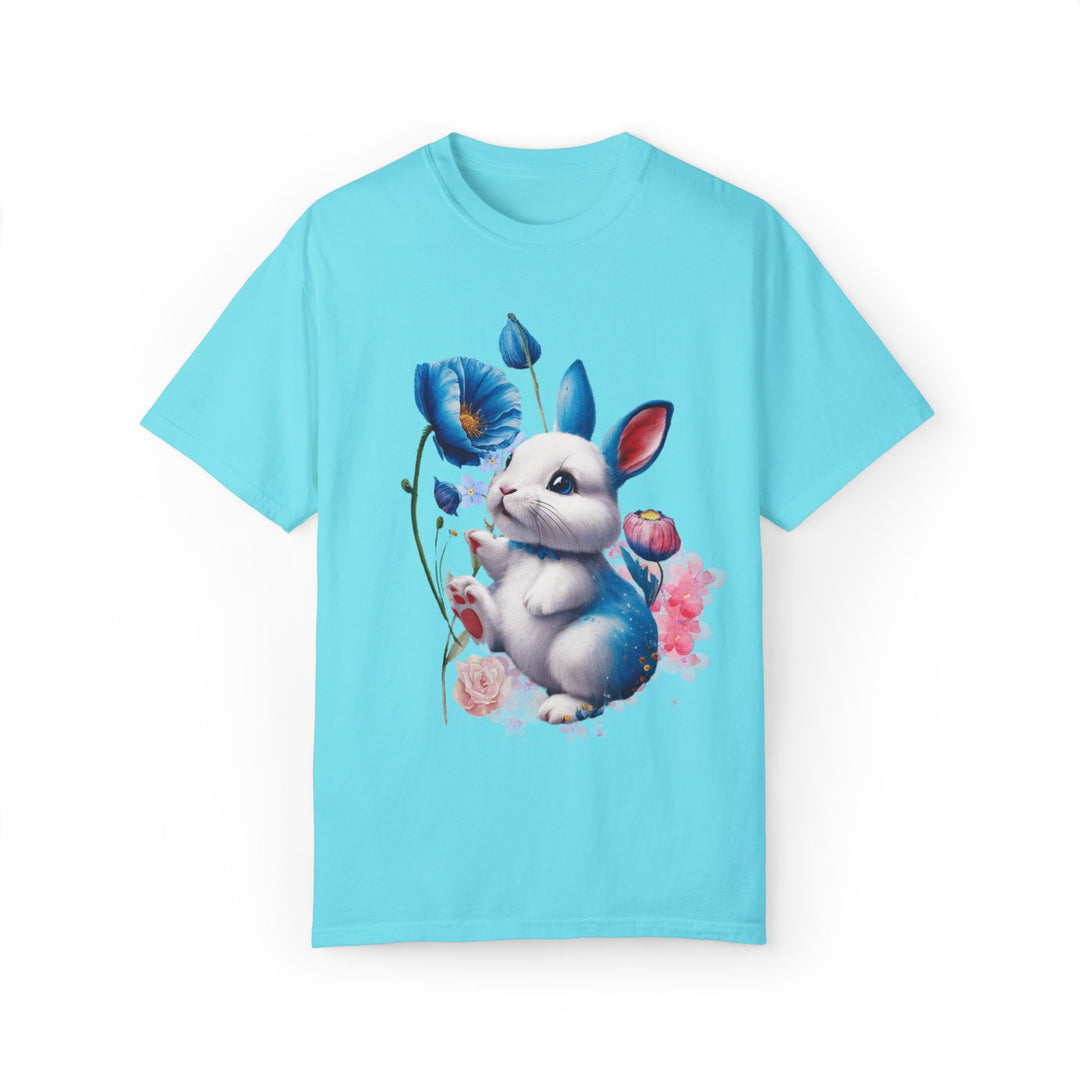 Rabbit Floral T-shirt T-Shirt Printify Lagoon Blue S