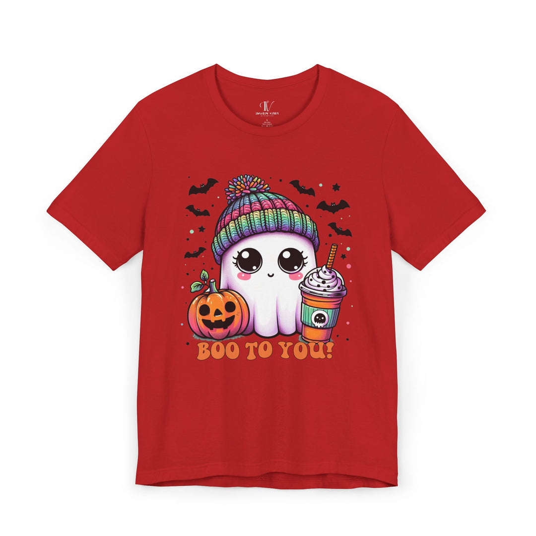 Cute Ghost Boo to You Halloween T-Shirt T-Shirt Printify Red XS
