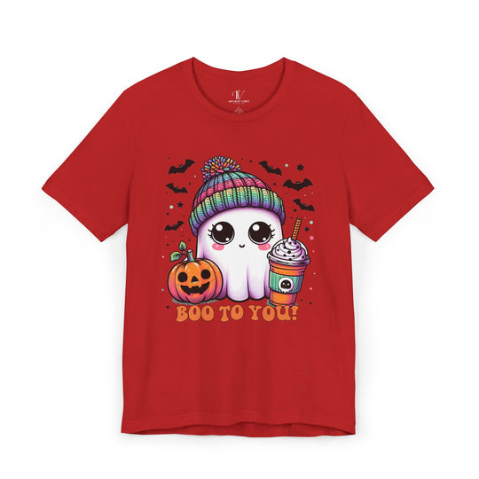 Cute Ghost Boo to You Halloween T-Shirt T-Shirt Printify Red XS