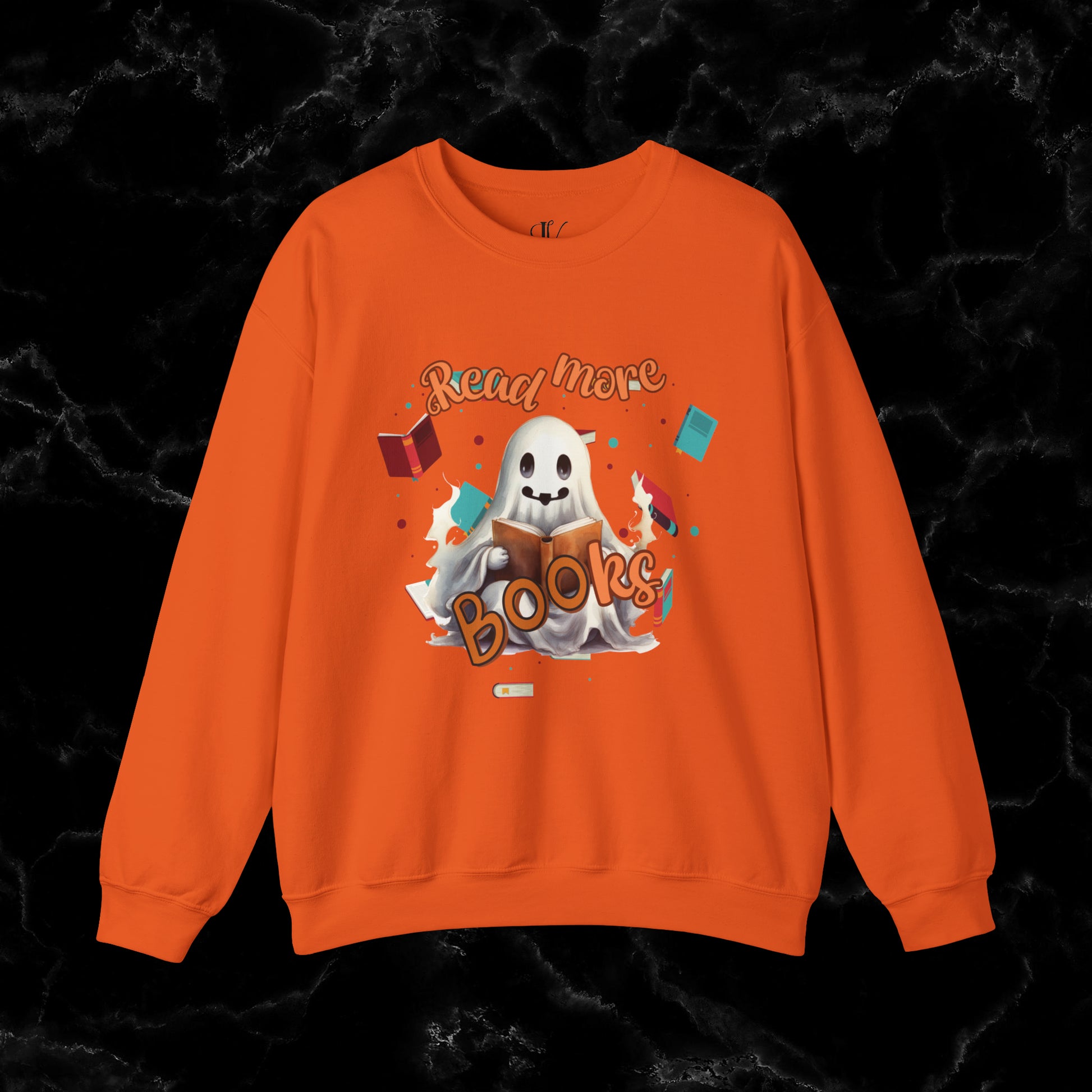 Read More Books Sweatshirt - Book Lover Halloween Sweater for Librarians and Students Sweatshirt S Orange 