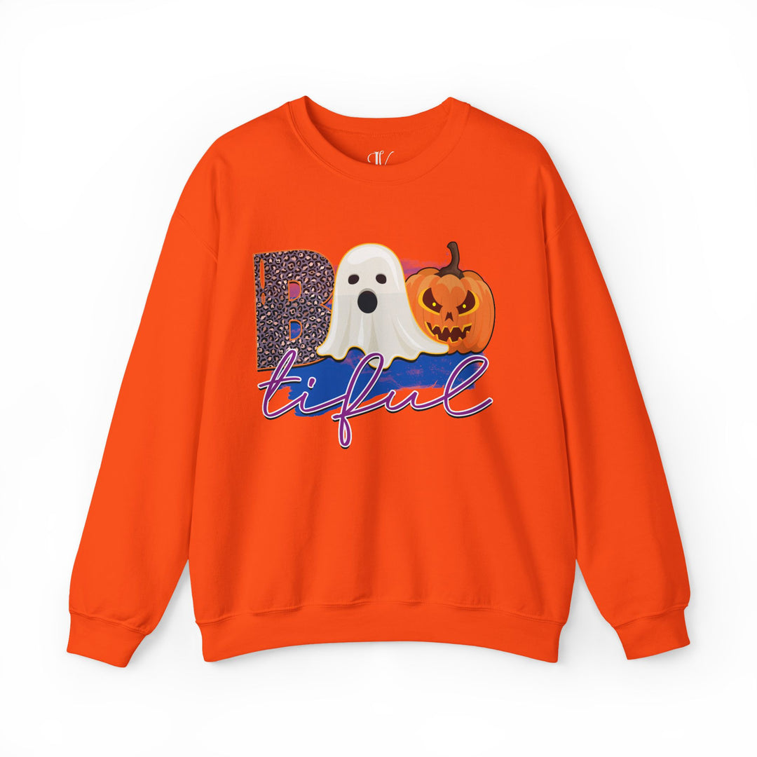 Bootiful Halloween Sweatshirt: Ghost and Pumpkin Design Sweatshirt Printify S Orange