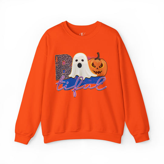 Bootiful Halloween Sweatshirt: Ghost and Pumpkin Design Sweatshirt Printify S Orange
